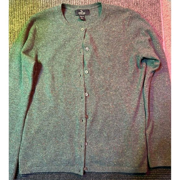 Lands End XS Green Speckled 100% Cashmere Button-Up Cardigan Sweater - Picture 9 of 11